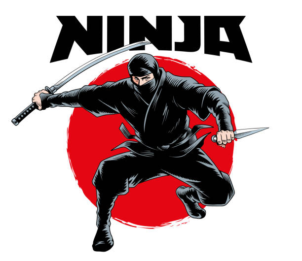ilustrações de stock, clip art, desenhos animados e ícones de ninja warrior attacks isolated, comic book style vector illustration. - ninja