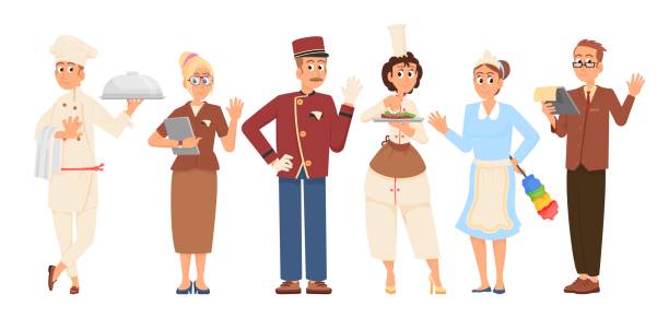 Hotel Staff Cartoon Characters Professional Hospitality Workers On Job  Waiter Receptionist And Room Service People Employees Decent Vector Set  Stock Illustration - Download Image Now - iStock
