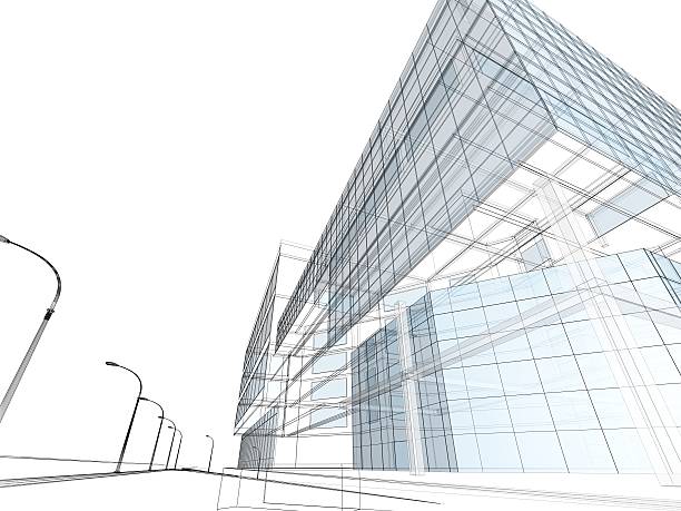 istock 3d render of contemporary building in wire frame layout. 139560350