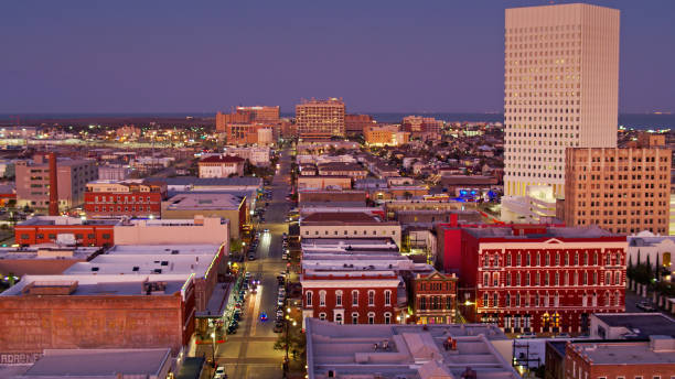 istock Downtown Galveston, Texas at Twilight - Aerial Shot 1395605743
