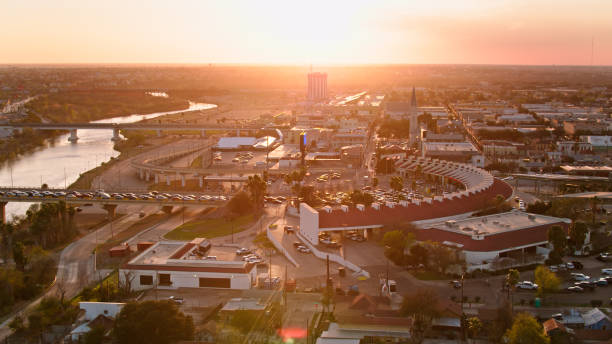 istock High Angle Aerial View of U.S Customs in Laredo, Texas during Sunset 1395606841