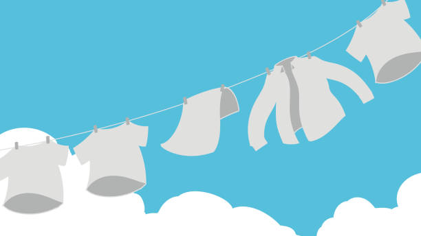 Laundry Outdoors Blue sky Created with Illustrator. tシャツ stock illustrations