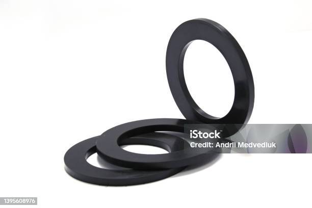 Pile Of Rubber Gaskets And Washers Isolated On White High Quality Photo Stock Photo - Download Image Now