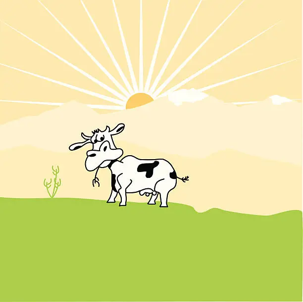 Vector illustration of Cow in the pasture