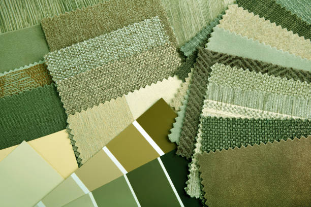 istock close up of upholstery fabric palette choice for interior 1395618051