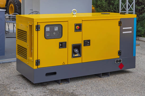 Electric Power Generator Emergency Auxiliary Electric Power Generator Diesel Unit Yellow generator stock pictures, royalty-free photos & images