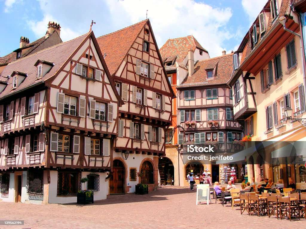 Timbered houses of Colmar, France Picturesque square in the Alsatian city of Colmar, France France Stock Photo