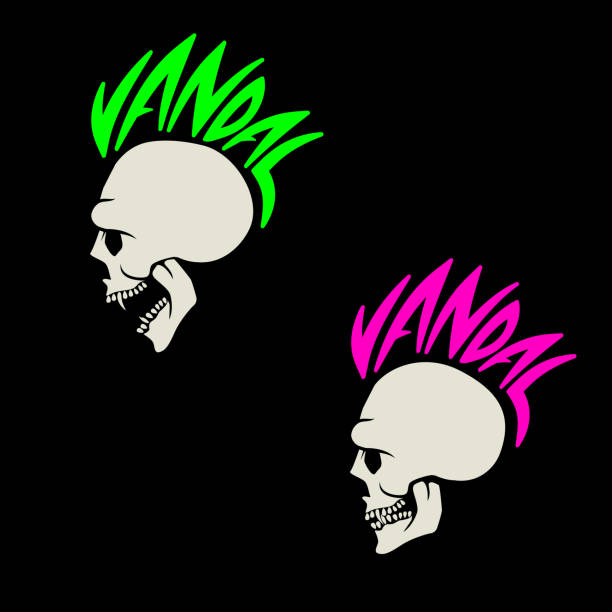 ilustrações, clipart, desenhos animados e ícones de símbolos do crânio de vândalo - punk hair