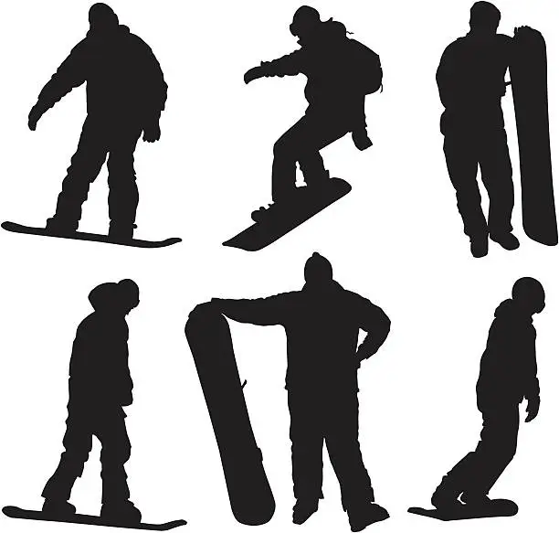 Vector illustration of Snowboard silhouettes set