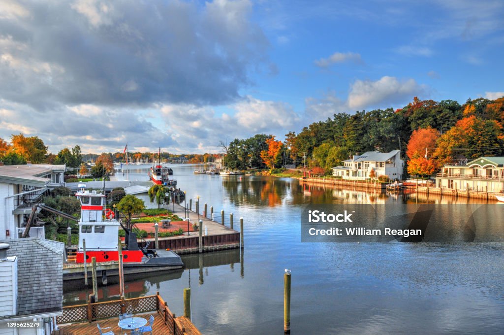 Nautical Scene with Fall Leaf Colors-Saugatuck,Michigan Michigan Stock Photo
