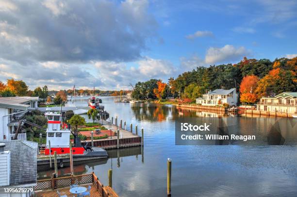 Nautical Scene With Fall Leaf Colorssaugatuckmichigan Stock Photo - Download Image Now