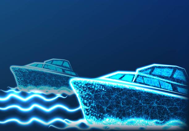 istock Abstract polygonal marine ship or boat with texture of starry sky. Vector illustration consisting of polygons, points and lines isolated on dark blue background 1395630068