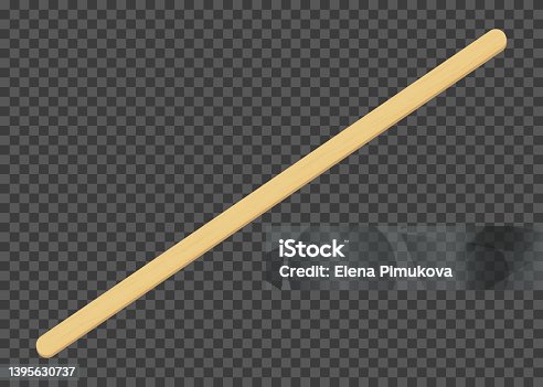 istock Wooden coffee stirrer, popsicle stick, elements for holding ice cream. Wood disposable flat stick for lollipop. Realistic vector Illustration isolated on transparent background 1395630737