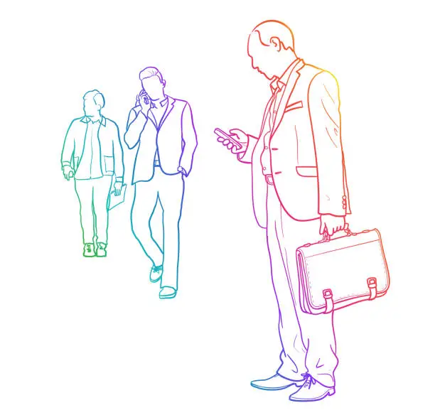 Vector illustration of Business Old Briefcase With A Crowd - Rainbow