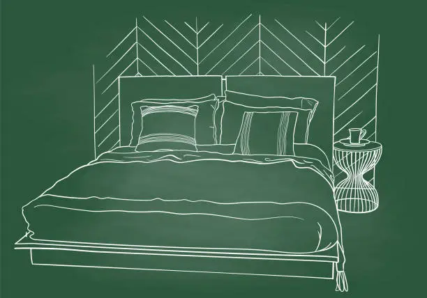 Vector illustration of Styled Bedroom Sketch Chalkboard