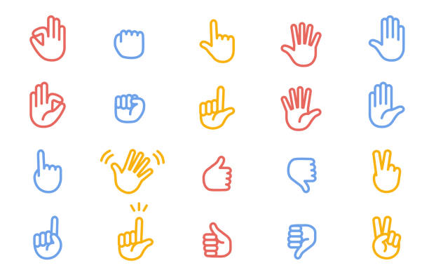 stockillustraties, clipart, cartoons en iconen met colorful simple hand icon set - zwaaien gebaren