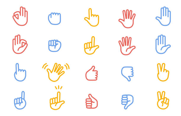 Colorful simple hand icon set Colorful simple hand icon set hand signing stock illustrations