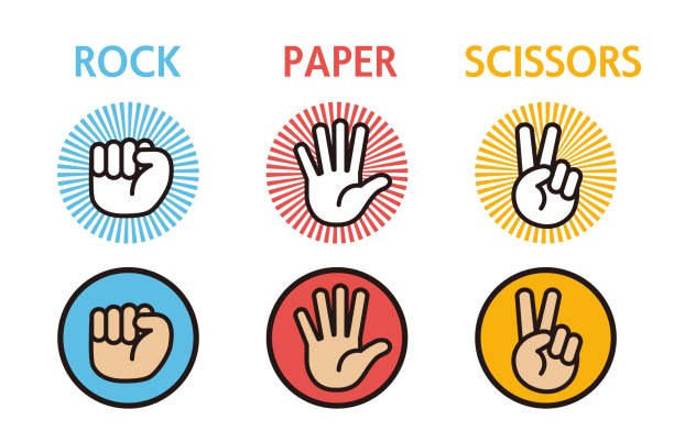 красочный набор значков рук (каменные ножницы для бумаги) - rock paper scissors stock illustrations
