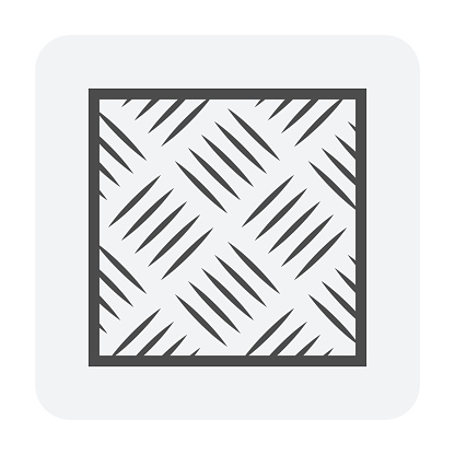 Checkered plate vector icon. Also called diamond, grip or tread plate. That is sheet of metal, iron, steel or aluminum with hatch texture pattern and non skid surface for industrial floor, wall and ramp.