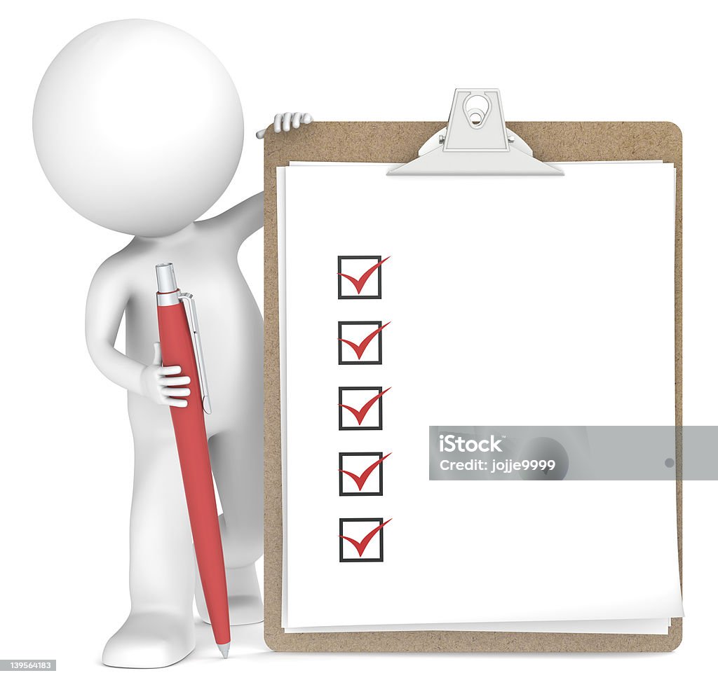 To do list. 3d little human character with a Clipboard and a Pen. People series. Red theme color. Characters Stock Photo