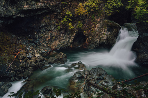 River flowing through Lynn Canyon park, located in beautiful British Columbia.