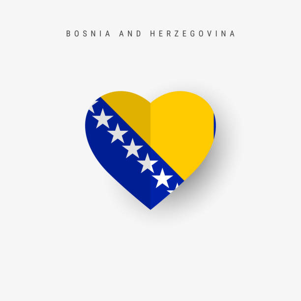 флаг боснии и герцеговины в форме сердца. оригами бумага вырезана боснийским национальным знаменем - босния и герцеговина иллюстрации stock illustrations