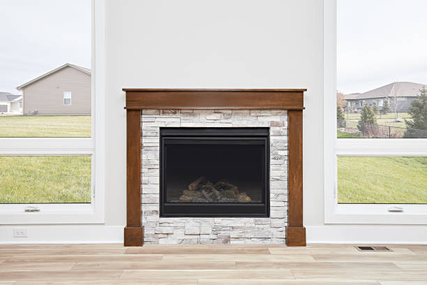 istock Gas fireplace in modern house 1395650155
