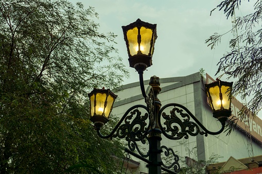 YOGYAKARTA, INDONESIA - MAY 5TH 2022. Vintage lamp in Malioboro which is tourist area
