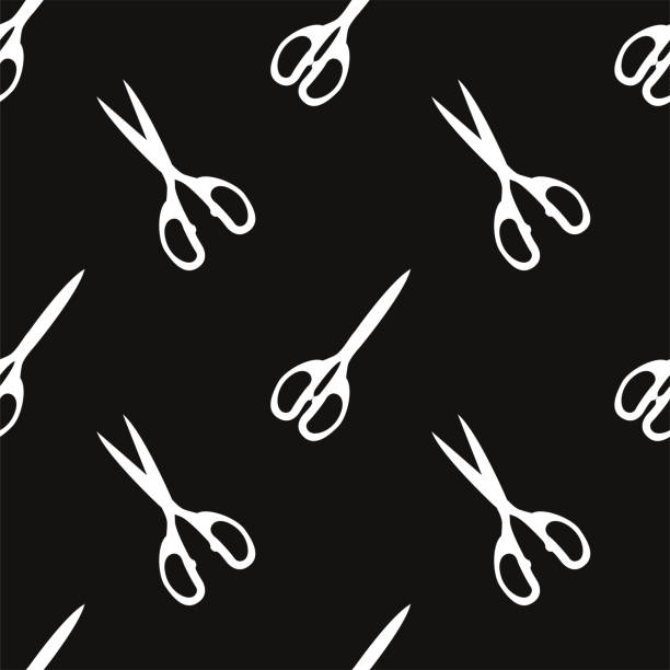 Vector flat hand drawn seamless pattern Vector flat silhouette hand drawn seamless pattern with pairs of scissors scissors cutting wrapping paper stock illustrations