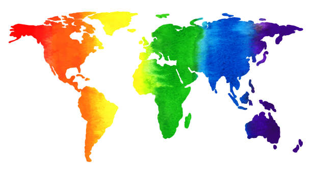 istock Watercolor rainbow flat simplified earth map. Illustration in support of the LGBT community. Pride Month. 1395656686