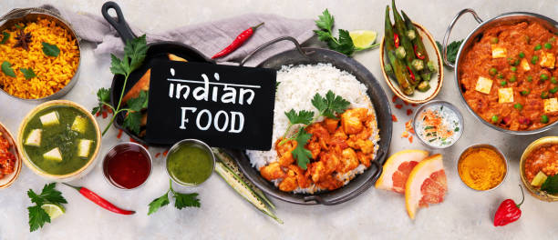 istock Indian food assortment on light background. 1395658751