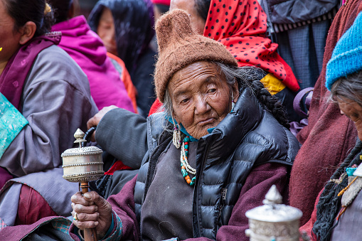 Lamayuru Gompa, Ladakh, India - june 14, 2015 : Many local Buddhist people during the festival in monastery Lamayuru, Ladakh, North India