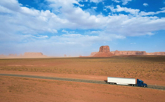 Semi truck in Monument Valley, Utah