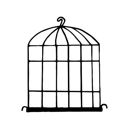 Birdcage. hand drawn vector illustration in doodle style. minimalism, monochrome. icon sticker