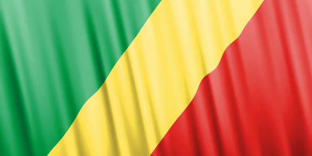 illustrazioni stock, clip art, cartoni animati e icone di tendenza di bandiera vettoriale ondulata della repubblica del congo - congolese flag