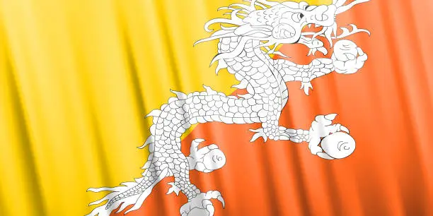 Vector illustration of Wavy vector flag of Bhutan