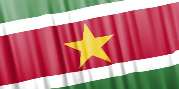 Vector illustration of Wavy vector flag of Suriname