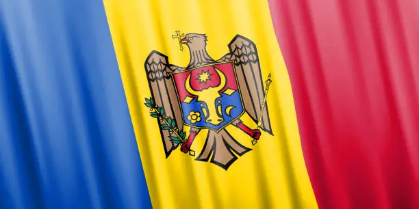 Vector illustration of Wavy vector flag of Moldova