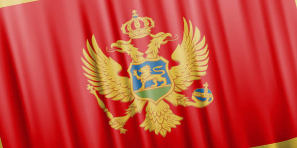 Wavy vector flag of Montenegro Montenegro flag - wavy textile flag filled on background. National symbol of country. montenegro stock illustrations