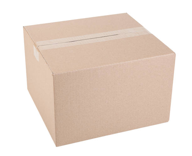 istock Corrugated cardboard box, object isolated on a white background. 1395664975