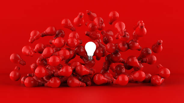 istock Light bulbs on red background. Idea concept. 3D Illustration. 1395666317