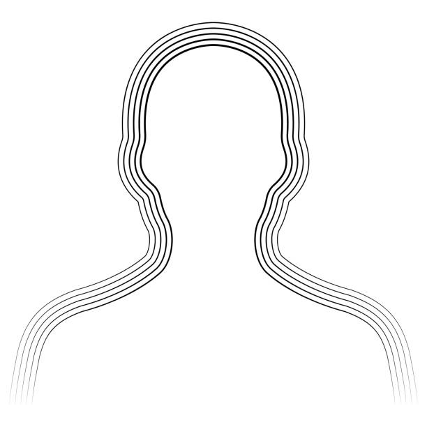 illustrazioni stock, clip art, cartoni animati e icone di tendenza di avatar della silhouette del busto umano, linee parallele della forma del busto, radiazione dell'aura del chakra umano dell'energia - persona irriconoscibile