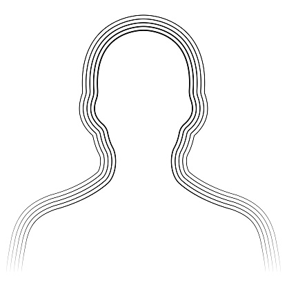 Human bust silhouette avatar, bust shape parallel lines human chakra aura radiation energy