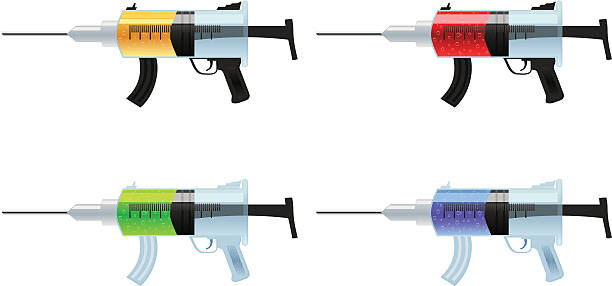 Syringe weapon Syringe shown as a weapon filled with different color substances. Modern war weapon. (includes .ai8 and .cdr9 files) firing squad stock illustrations