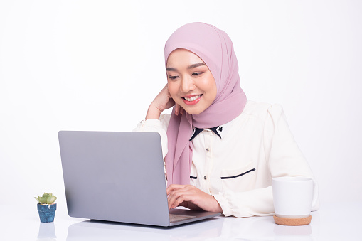 Online education for muslim women. Education concept.