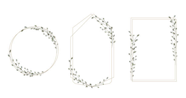 kolekce rámů v rustikálním, minimalistickém a akvarelovém stylu. - svatba-oslava stock ilustrace