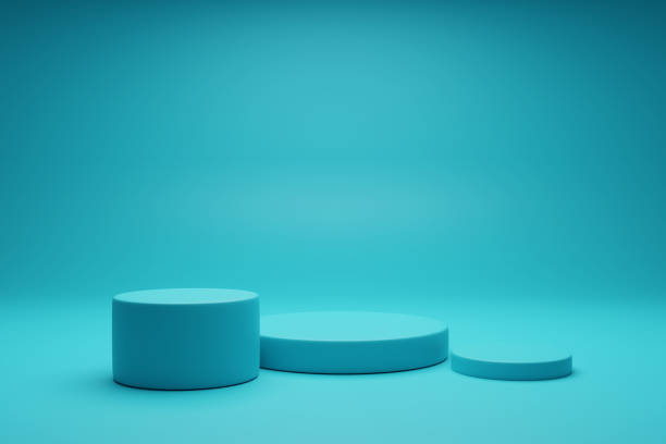istock 3D rendering blue colour cylinder product podium stand on blue empty background. 3D showcase mockup podium illustration 1395674323
