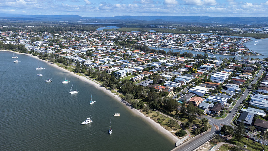 Drone view of the suburb of Paradise Point on the Gold Coast, Queensland, Australia