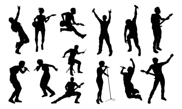 Vector illustration of Silhouette Rock or Pop Band Musicians