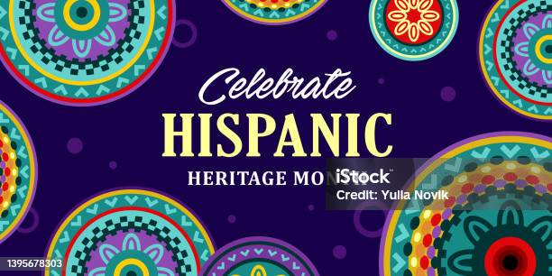 Hispanic Heritage Month Vector Web Banner Poster Card For Social Media Networks Greeting Hispanic Heritage Month Text Huichol Pattern Perforated Paper On Black Background Stock Illustration - Download Image Now